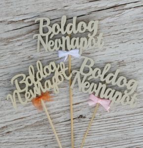 Happy name day figure on stick (9,5cm, 1 piece)