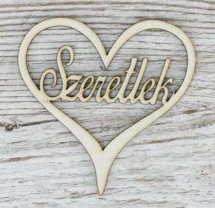 Szeretlek szívben fa felirat (10cm)