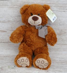 Barna plüssmaci kockás sállal (25cm)