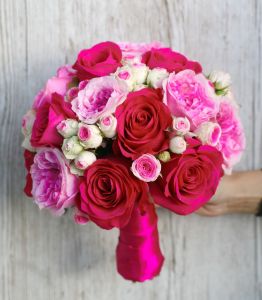 bridal bouquet (roses, david austin roses, spray roses, pink)