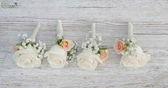 Boutonniere of rose (white, peach) 1pc