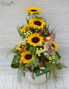 Centerpiece with sunflower (yellow), wedding