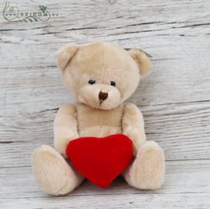 Bézs plüssmaci szívvel (19cm)