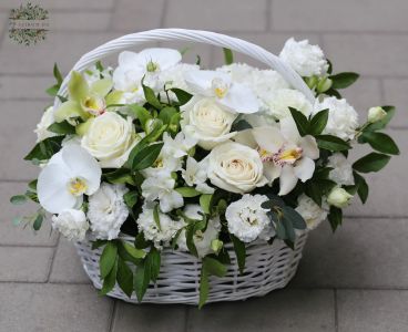 A basket of white flowers (24 stems)