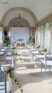 Fishermans Bastion, wedding decoration with chair decors, standing arrangements, restaurant table (peach rose)