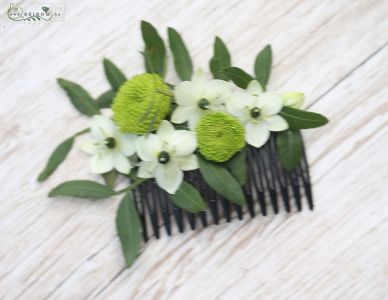 hair flowers (daisies, chrysanthemum, ornithogalum, white, green)