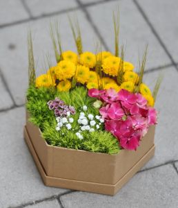 hexagonal box with colorful flowers