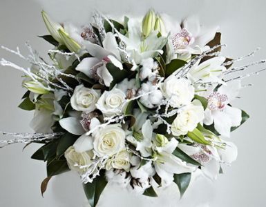 Schnee weiß Strauß (Orchidee, Rosen, Lilien, 23 stiele)