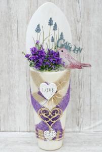 Little live campanula in big standing decoration (60cm)