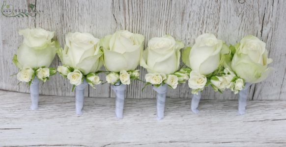 Boutonniere of rose and spray rose (white) 1pc