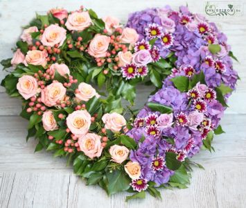 Trauer Kranz aus lila und rosafarbigen Rosen (65cm)