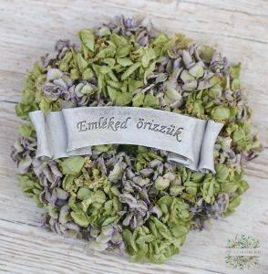 lila-grüne Hortensie Grabschmuck mit Keramikinschrift (21cm)