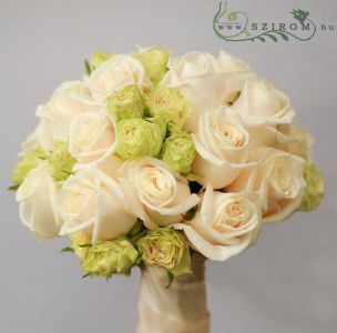 bridal bouquet (rose, spray rose, cream, green)