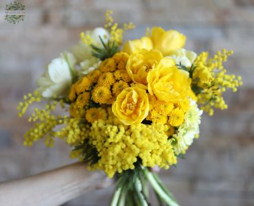 Mimózás Tulipános Menyasszonyi Csokor (fehér, sárga, santini, tulipán, mimóza)