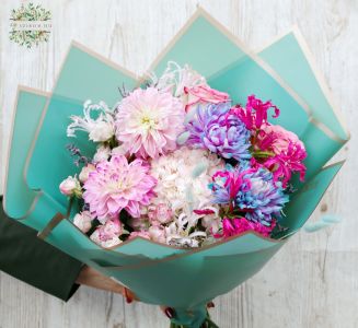 Moderner Fächerstrauß in türkis-rosa Farbe (17 Stränge)
