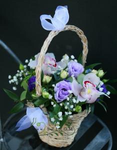 orchidea kosárka liziantusszal (17cm, 7 szál)