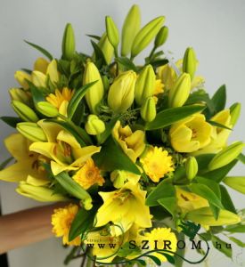 Riesigen Blumenstrauß, gelben Lilien und Gerbera (20 Stämme