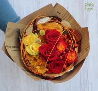 orange roses-berries bouquet (7 roses)