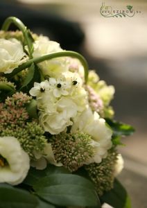oval car flower arrangement with lisianthius and ornithogalums (green, cream, white)