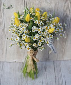 Tulips and chamomiles bouquet (17 stems)