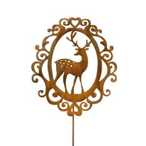 Deer figure on stick, rusty, 22cm