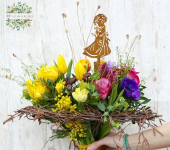 Spring bouquet with girl silhouette (18 stems)