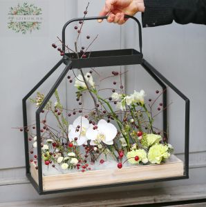 winter landscape in metal frame with orchid