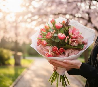 Tulpenstrauß mit Amaryllis, kleine Blüten (21 Stiele)