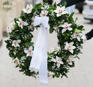 Steckkranz mit 19 Cymbidium-Orchideen und Gypsohyla (70cm)