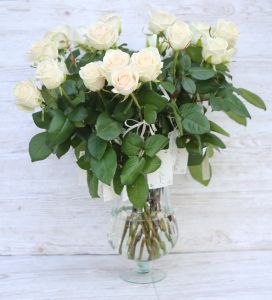Tischkarten mit Rosen 1 Stück (Creme)