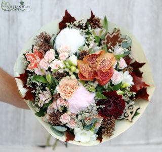 Rustic autumn bouquet with vanda orchid (19 stems)
