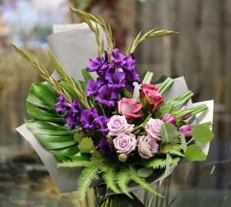purple bouquet with gladiola