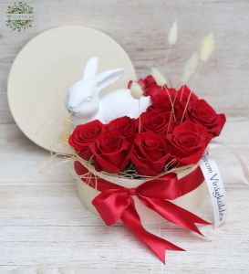 Rote Rose Box mit Hase (10 Stiele)