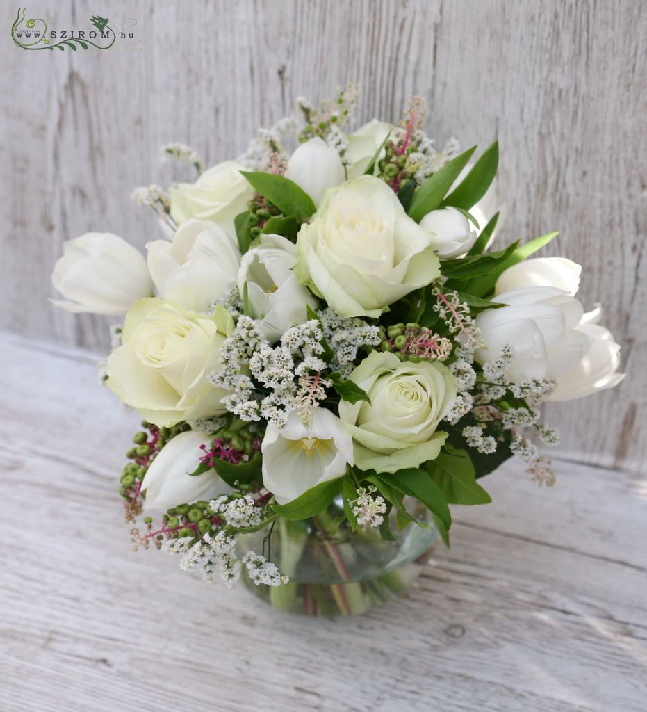 flower delivery Budapest - Centerpiece (rose, tulip, white), wedding