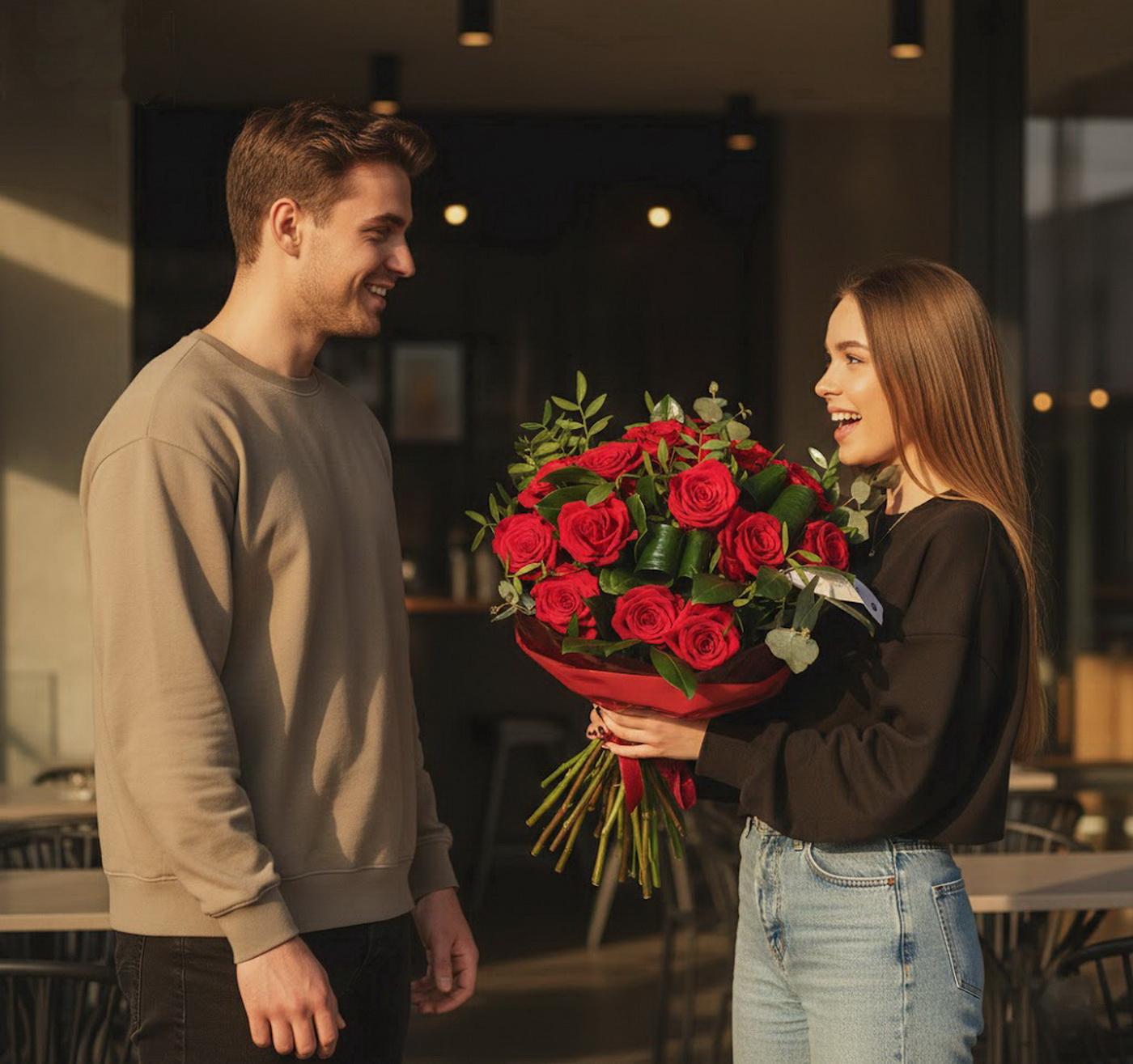 flower delivery Budapest - 17 red roses with lots of green