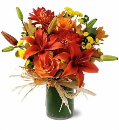 Blumenlieferung nach Budapest - 9 gemischten Herbstblumen mit Vase