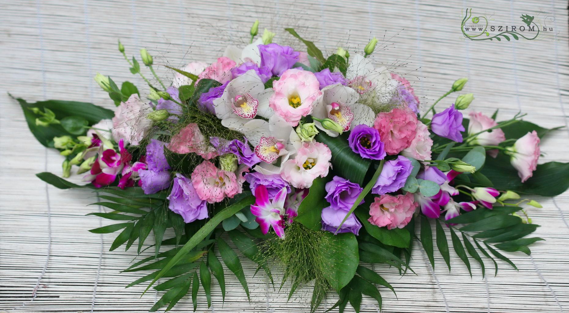 flower delivery Budapest - Main table centerpiece (orchids, lisianthus, purple, pink), wedding