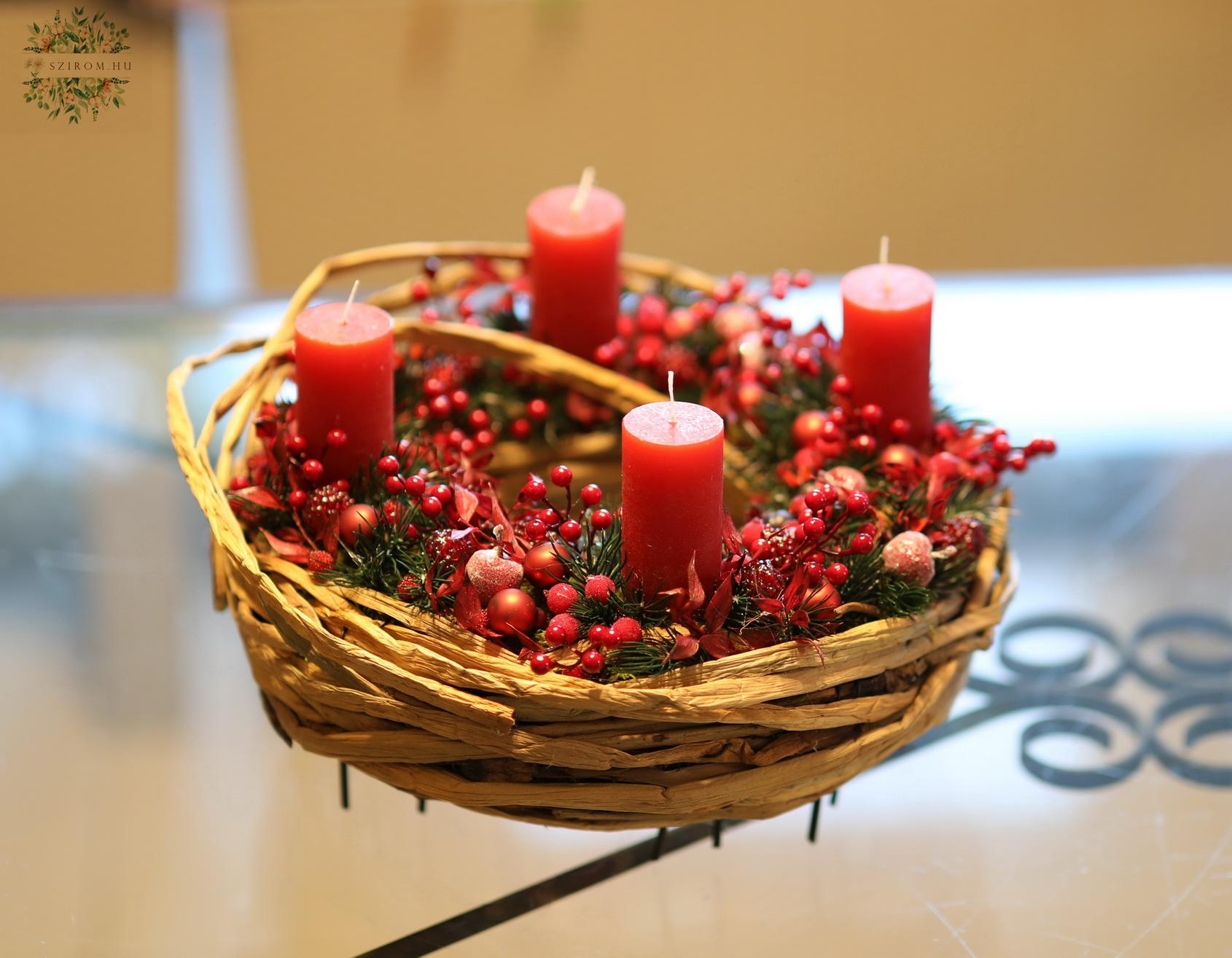 Virágküldés Budapest - Adventi koszorú piros (25cm)
