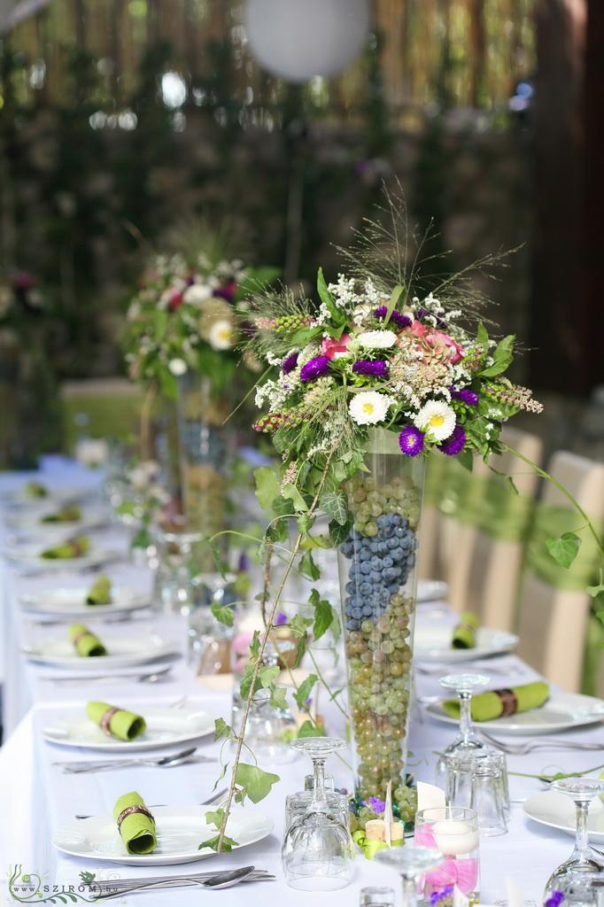 flower delivery Budapest - Centerpiece wineyard style, 1pc (white, purple, blue, pink, aster, rose, rose, limonium, sedum)  Bélapátfalva, wedding