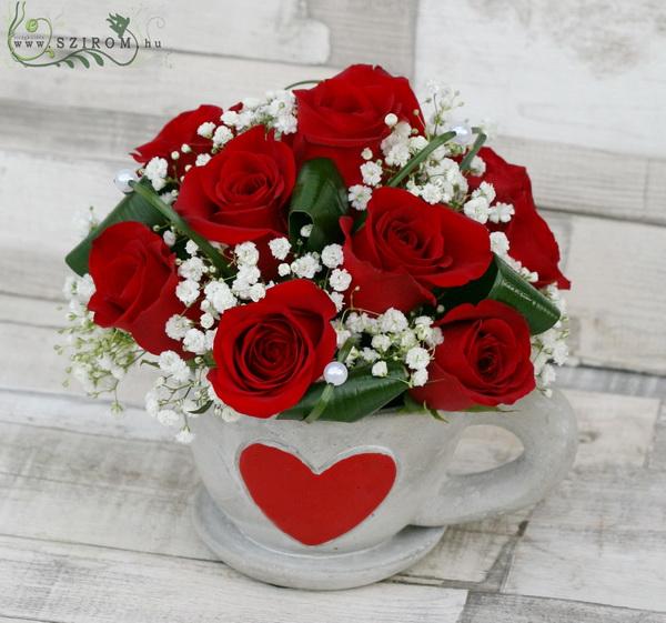 Blumenlieferung nach Budapest - Eine Tasse Liebe (11 rote Rosen im Tasse Topf)