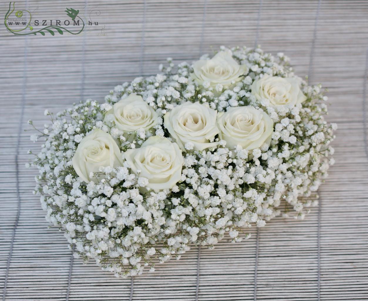 flower delivery Budapest - White roses with gypsophila centerpiece for long table, wedding