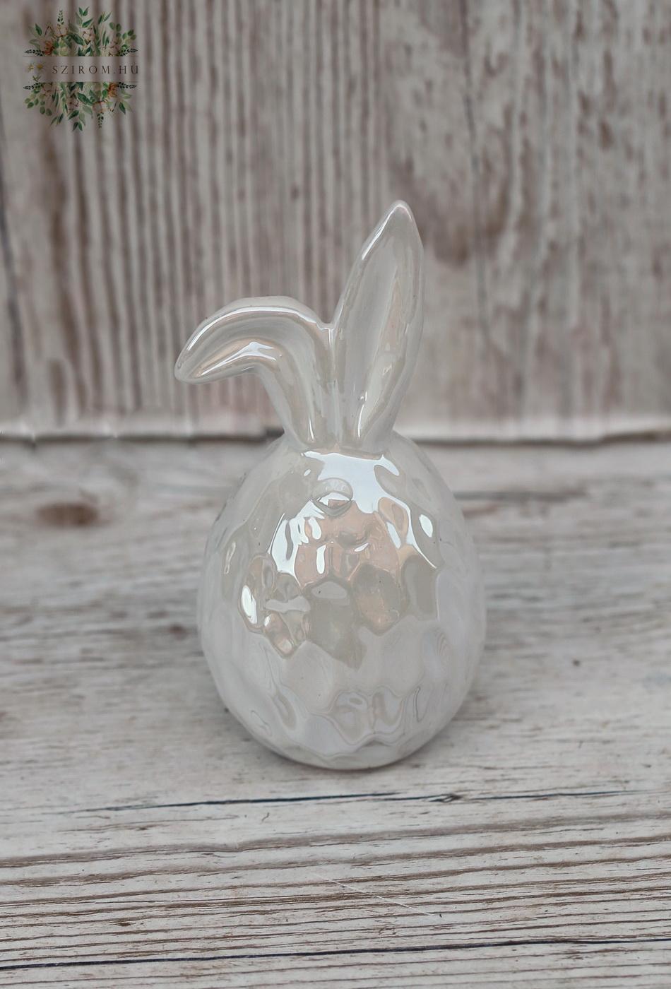 flower delivery Budapest - white egg shaped ceramic bunny(12,5cm)