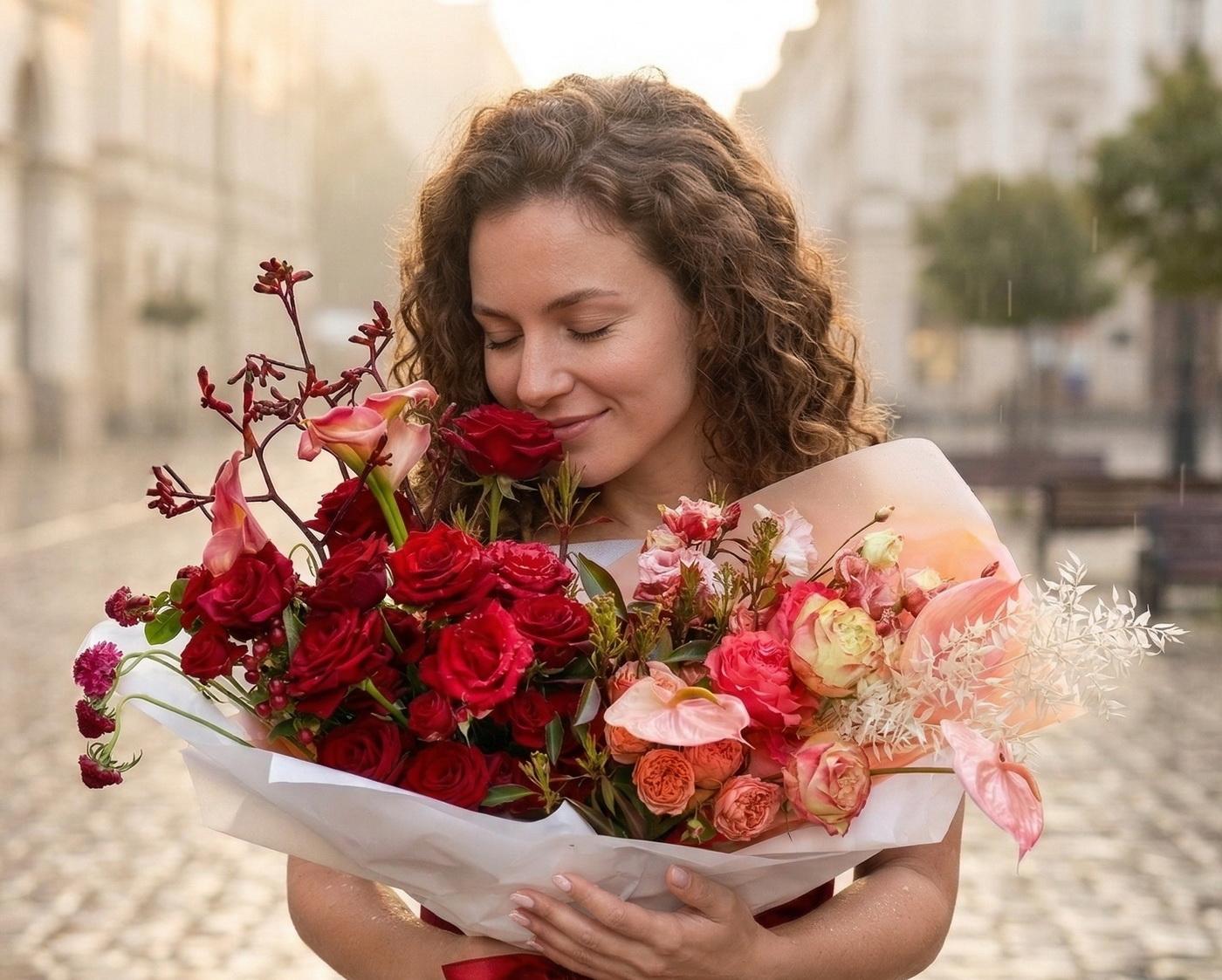 Blumenlieferung nach Budapest - Bezaubernder, romantischer Halbmondstrauß mit Rosen