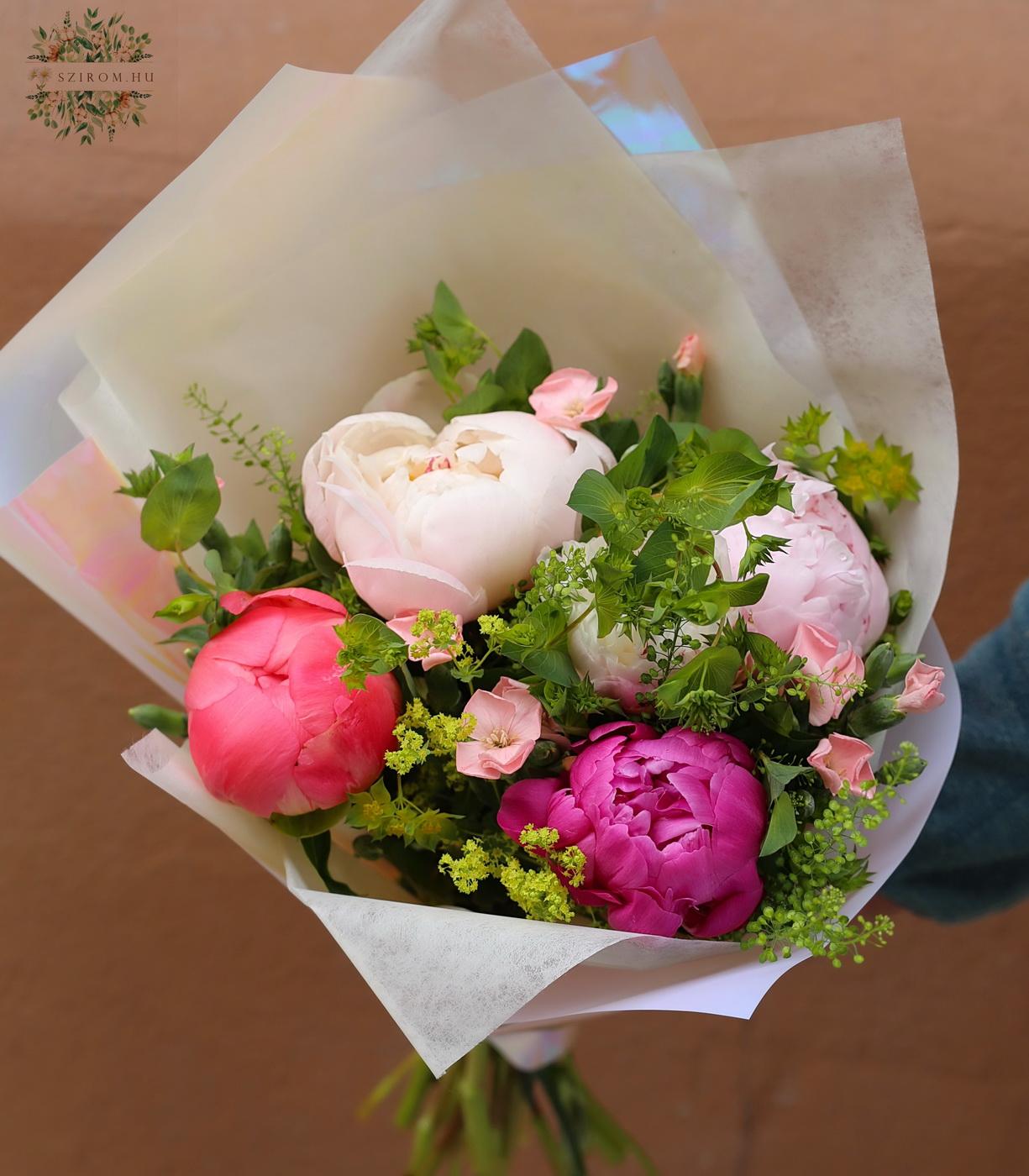 flower delivery Budapest - Small peony bouquet with small flowers (5+3 stems)