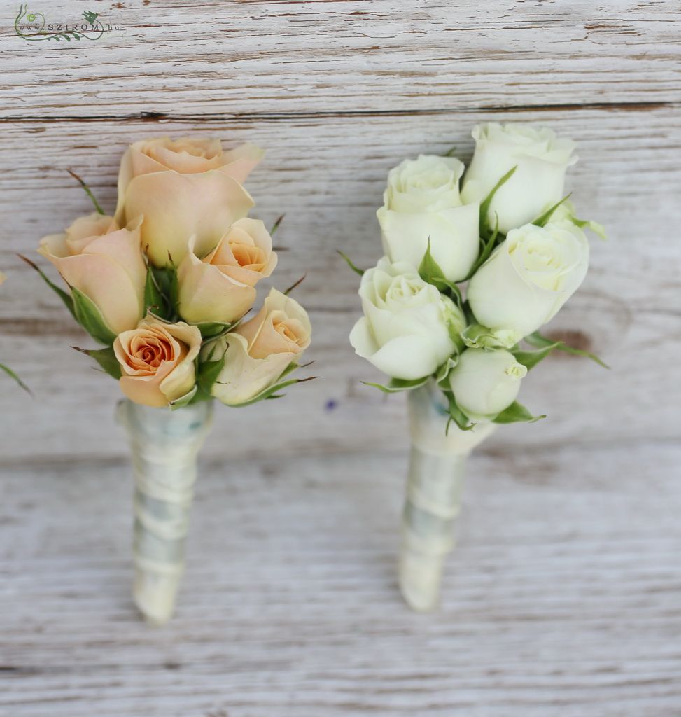 flower delivery Budapest - Boutonniere of spray roses, peach, white) 1 pc