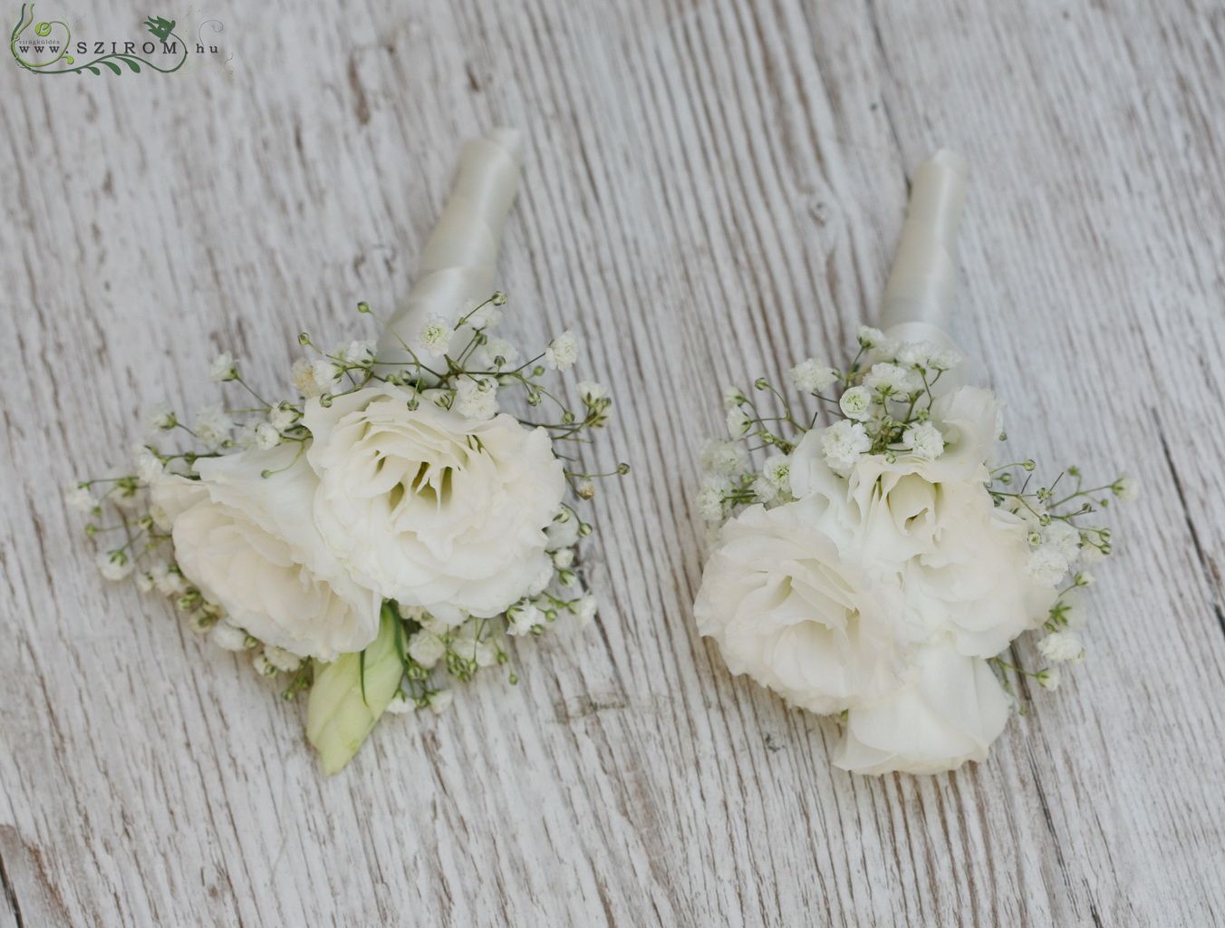 flower delivery Budapest - boutonniere (lisianthus, white, babys breath) 1 pc