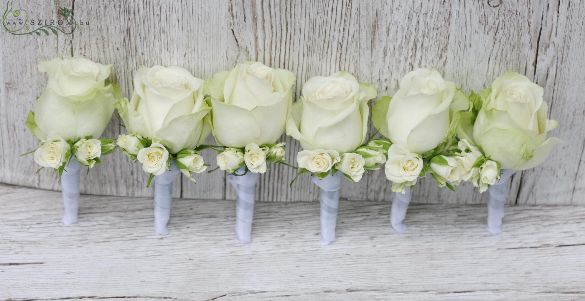 flower delivery Budapest - Boutonniere of rose and spray rose (white) 1pc