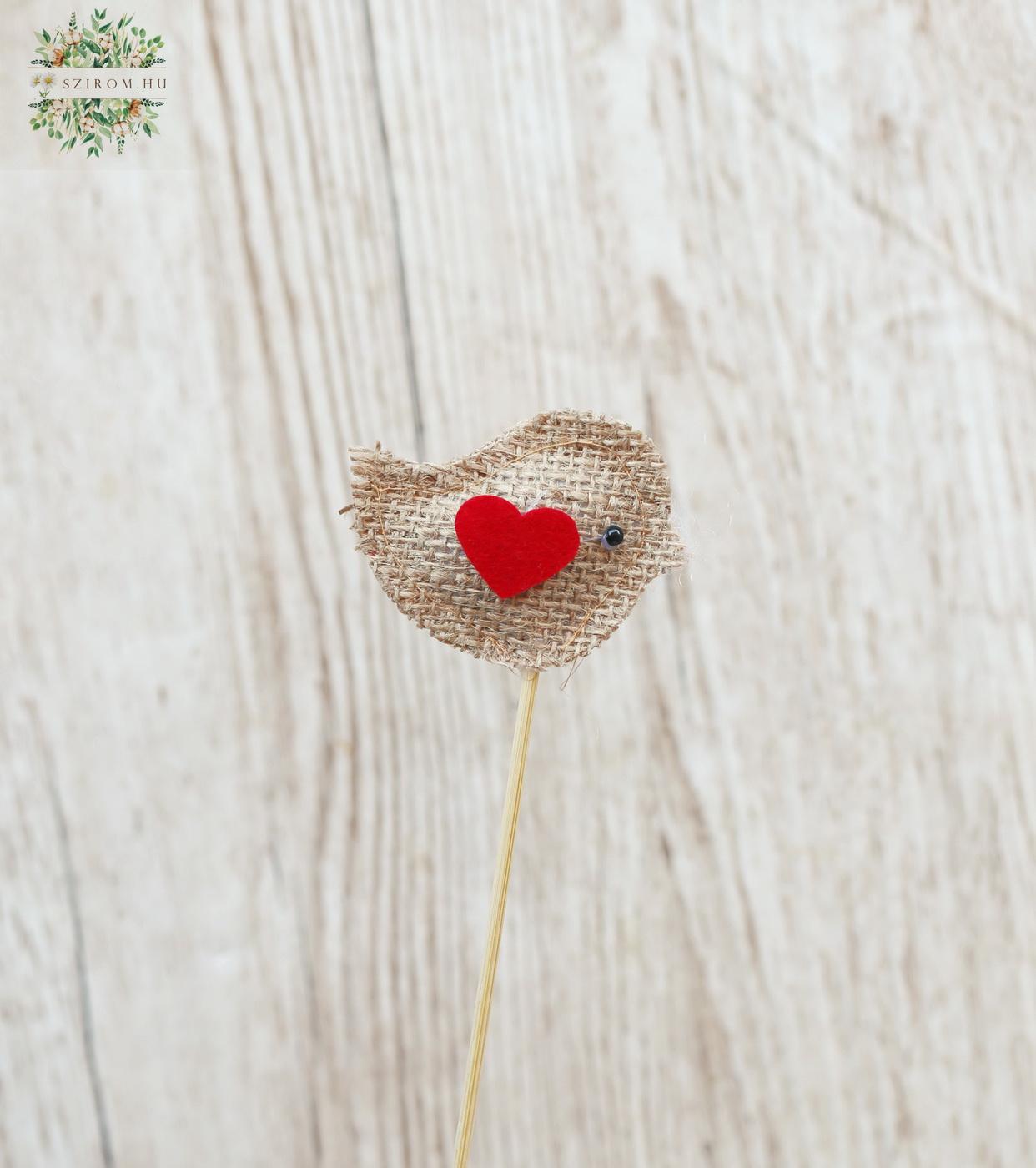 flower delivery Budapest - a textil bird on a stick with a heart