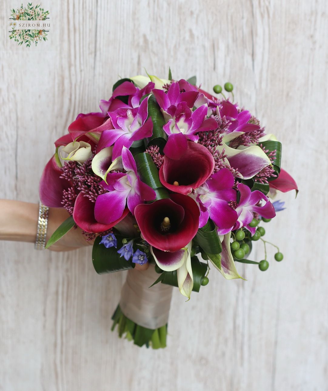 flower delivery Budapest - Bridal bouquet (calla, dendrobium, pink, cyclamen)