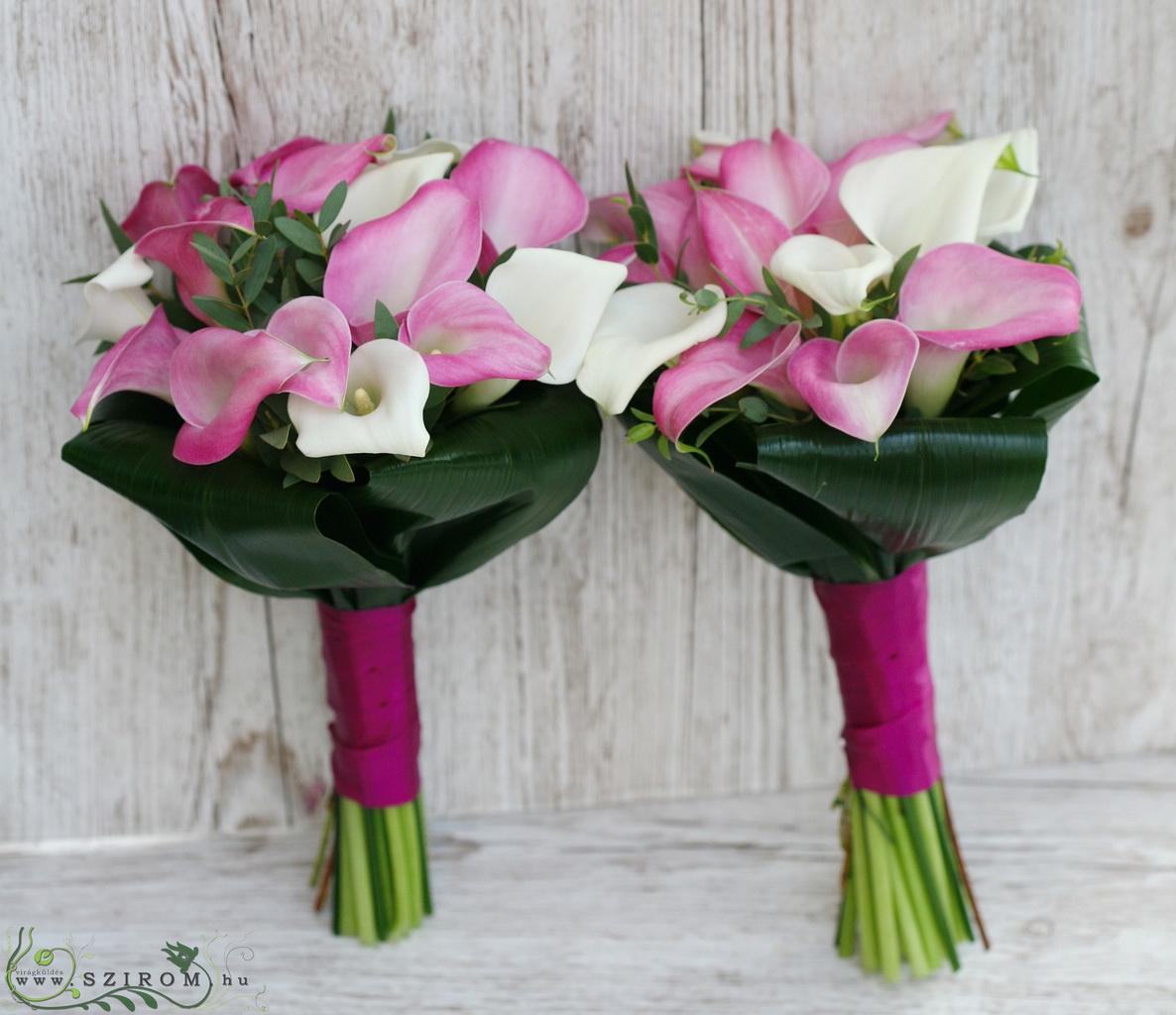 flower delivery Budapest - bridal bouquet (calla, white, pink) 1 pc